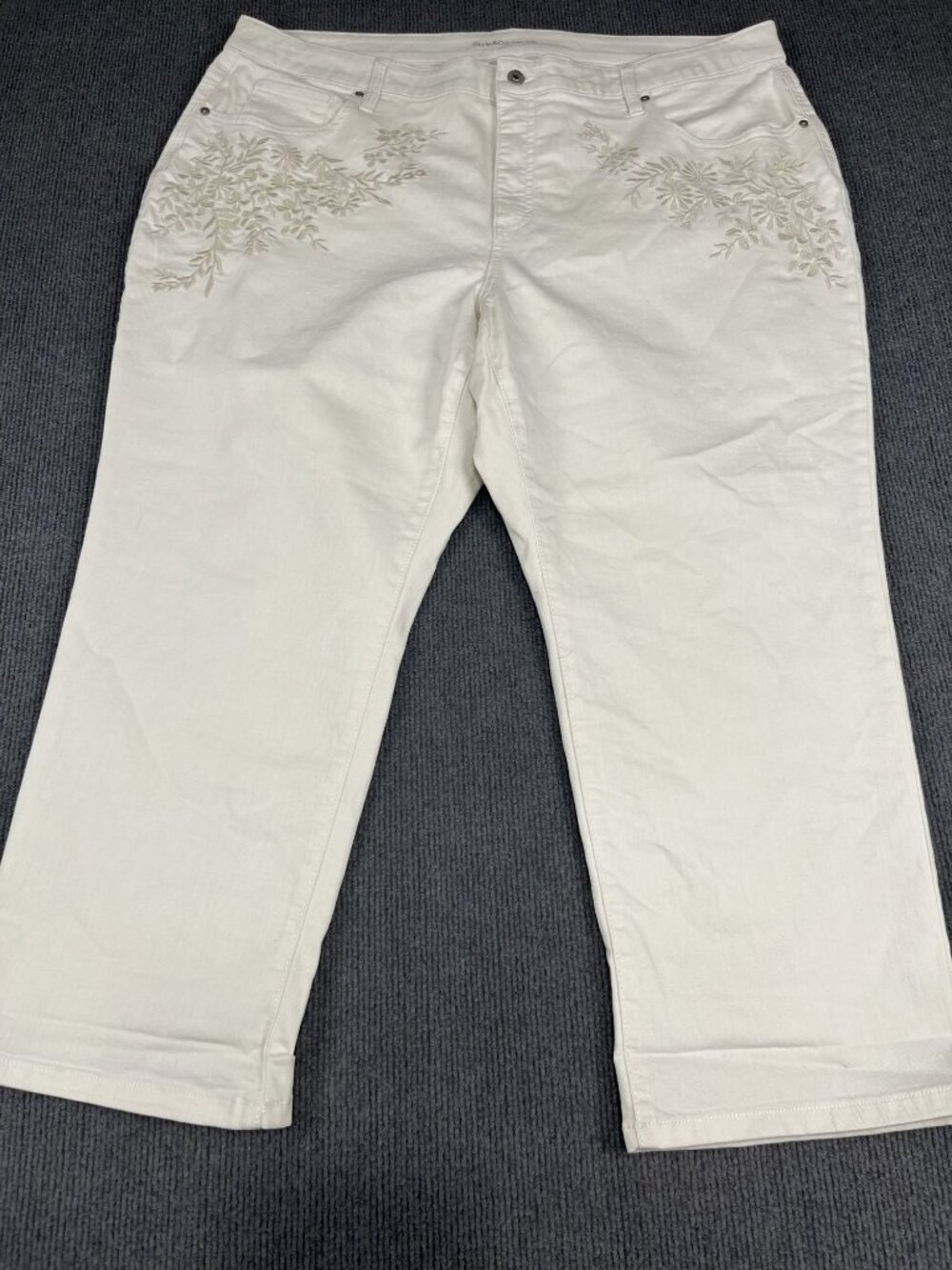 Style & Co Womens White Floral Embroidered Curvy Capri Pants Size 24W